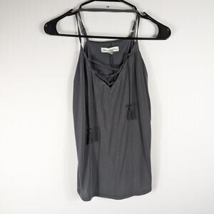 Abercrombie Fitch Small Tassel Cami Women Gray Sleeveless Boho Tank Top S Casual
